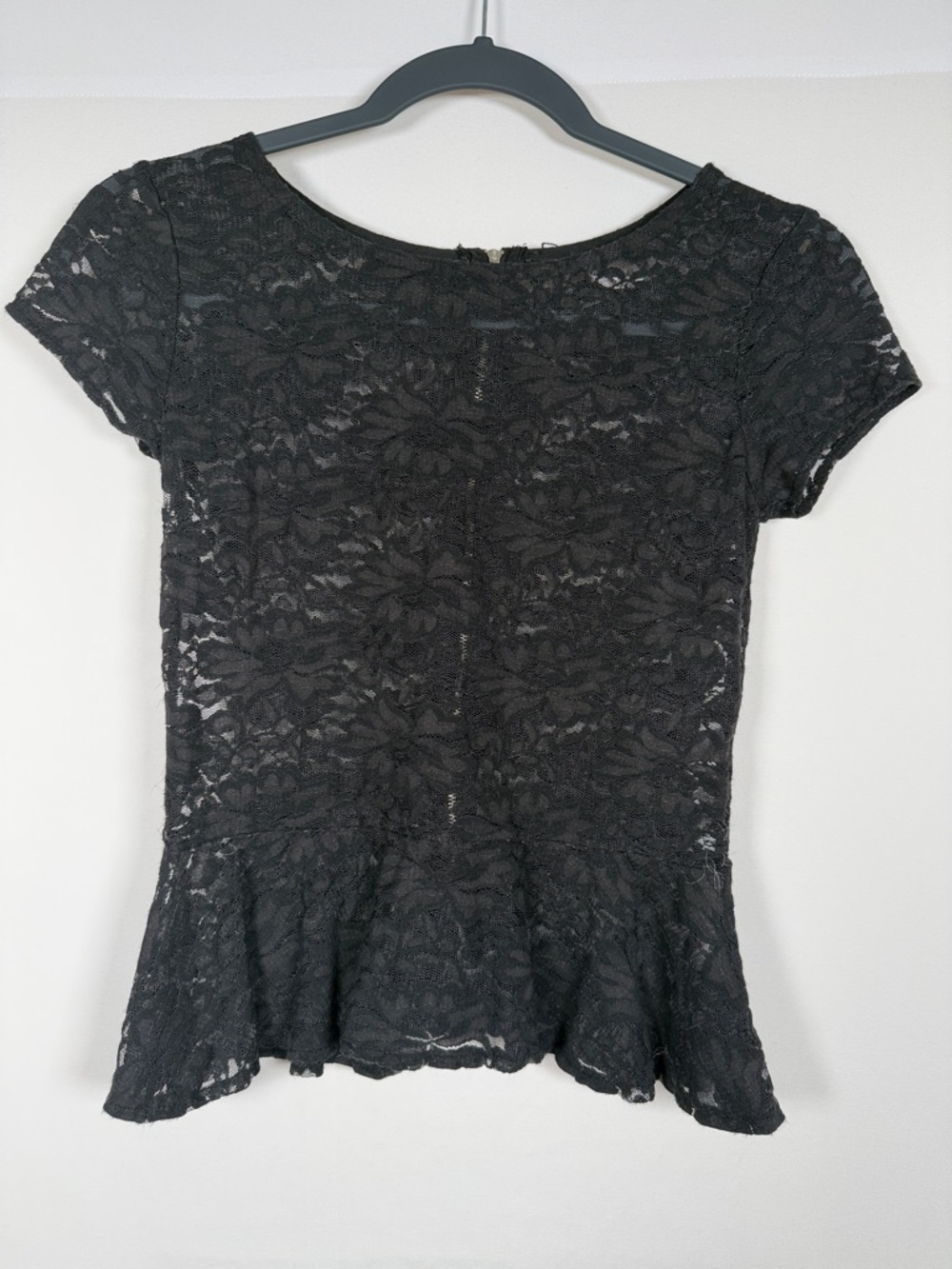 Whimsygoth Fairygrunge Black Lace Peplum‎ Short Sleeve Layering Top